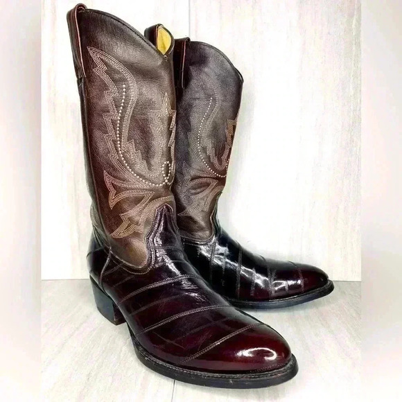 Vintage African Boots Eel Skin Genuine Brown Leather Western Boots MX 30 US 11.5 - Picture 1 of 13
